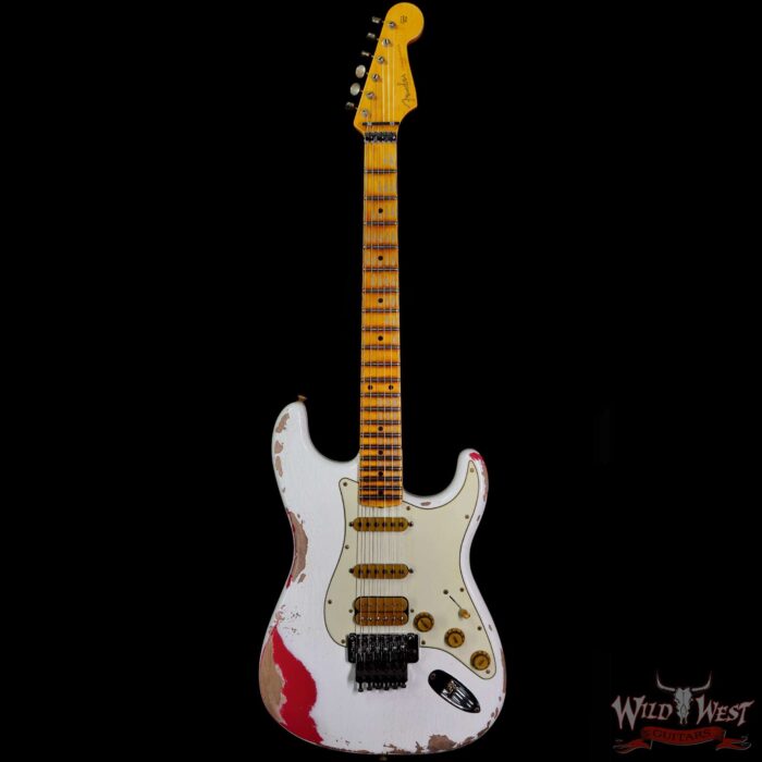 Fender Custom Shop Wild West White Lightning Stratocaster HSS Floyd Rose Rosewood Board 21 Frets Heavy Relic Fiesta Red - Image 3