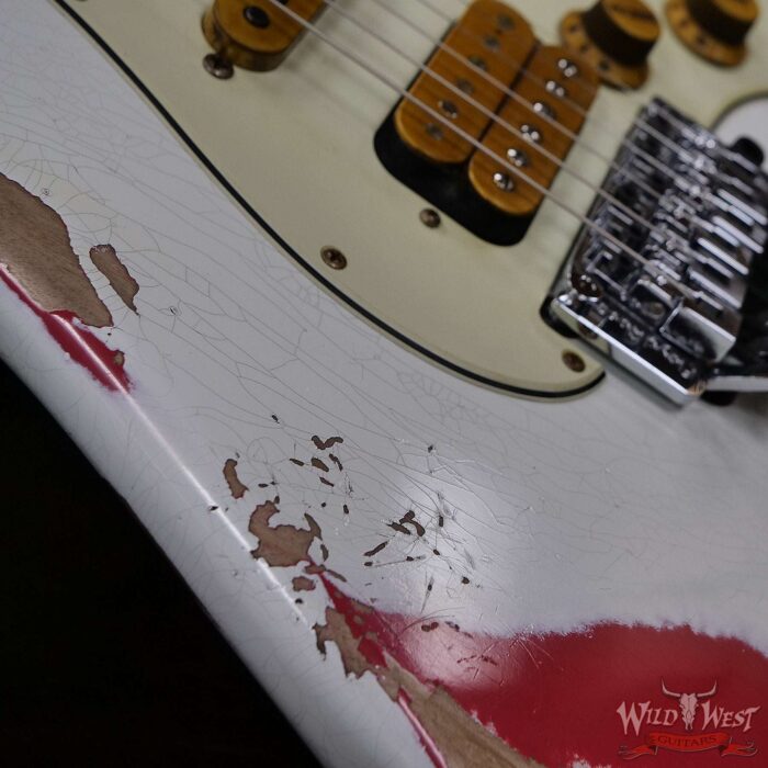 Fender Custom Shop Wild West White Lightning Stratocaster HSS Floyd Rose Rosewood Board 21 Frets Heavy Relic Fiesta Red - Image 9
