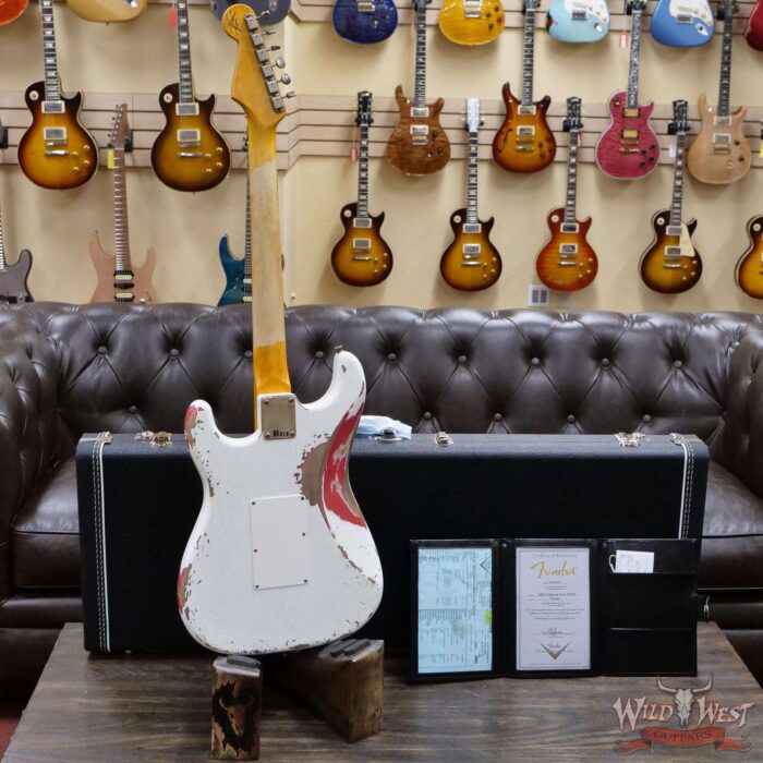Fender Custom Shop Wild West White Lightning Stratocaster HSS Floyd Rose Rosewood Board 21 Frets Heavy Relic Fiesta Red - Image 10