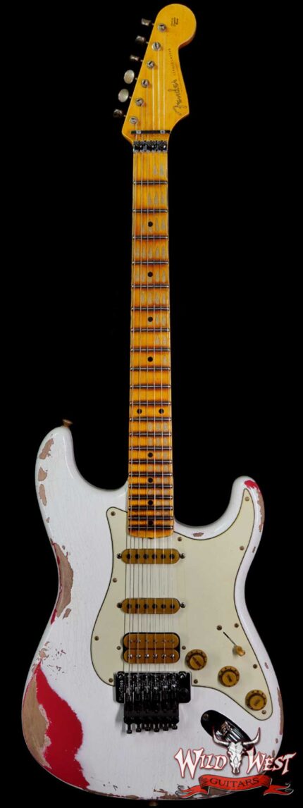Fender Custom Shop Wild West White Lightning Stratocaster HSS Floyd Rose Rosewood Board 21 Frets Heavy Relic Fiesta Red
