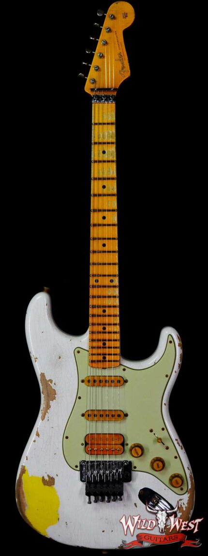 Fender Custom Shop Wild West White Lightning Stratocaster HSS Floyd Rose Maple Board 21 Frets Heavy Relic Graffiti Yellow