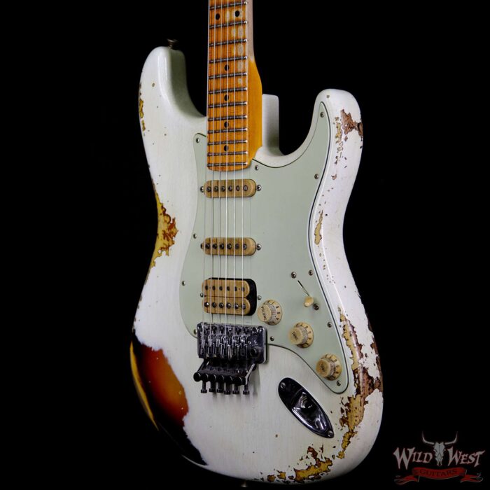 Fender Custom Shop White Lightning Straocatser Floyd Rose HSS Maple Neck 22 Frets 3 Tone Sunburst - Image 2