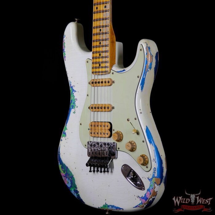 Fender Custom Shop White Lightning Stratocaster HSS Floyd Rose Heavy Relic Maple Neck 22 Frets Blue Flower - Image 2