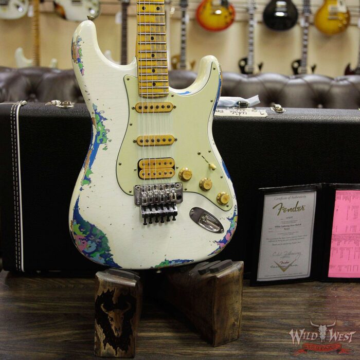 Fender Custom Shop White Lightning Stratocaster HSS Floyd Rose Heavy Relic Maple Neck 22 Frets Blue Flower - Image 8