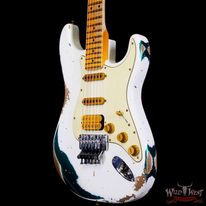 Fender Custom Shop Wild West White Lightning Stratocaster HSS Floyd Rose Maple Board 22 Frets Heavy Relic British Racing Green - Image 2