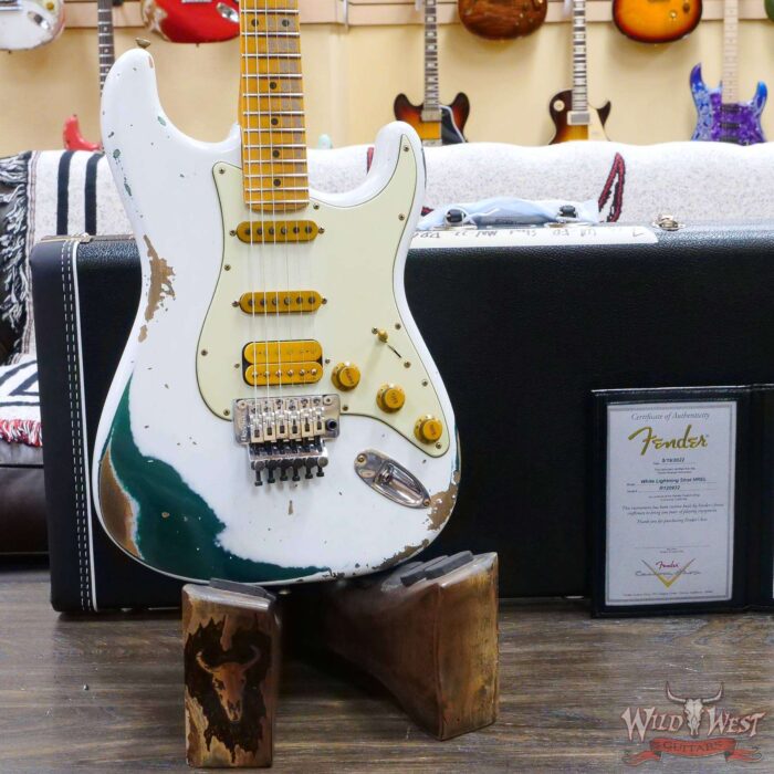 Fender Custom Shop Wild West White Lightning Stratocaster HSS Floyd Rose Maple Board 22 Frets Heavy Relic British Racing Green - Image 8