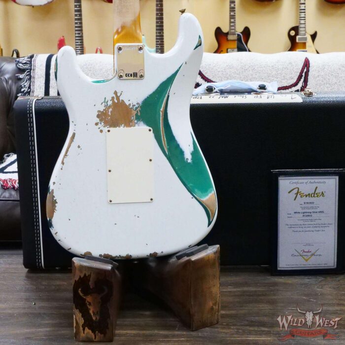 Fender Custom Shop Wild West White Lightning Stratocaster HSS Floyd Rose Maple Board 22 Frets Heavy Relic British Racing Green - Image 12