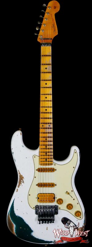 Fender Custom Shop Wild West White Lightning Stratocaster HSS Floyd Rose Maple Board 22 Frets Heavy Relic British Racing Green