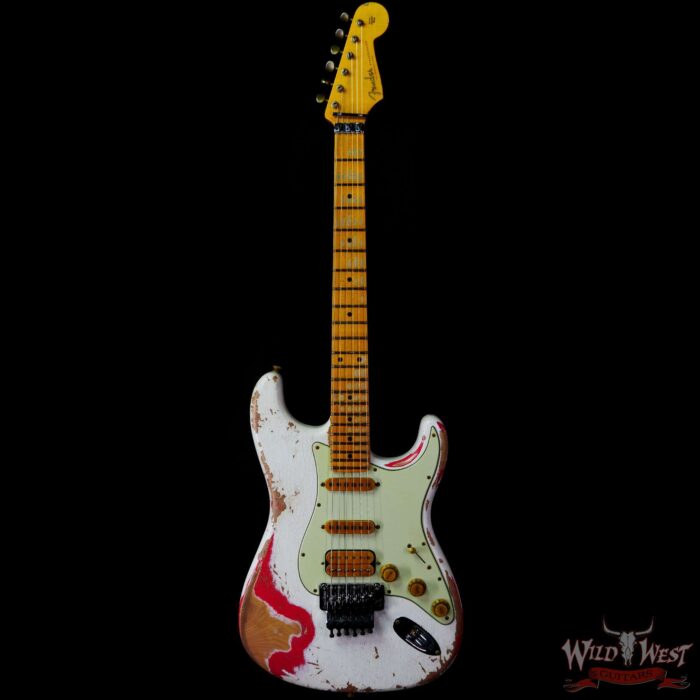 Fender Custom Shop Wild West White Lightning Stratocaster HSS Floyd Rose Maple Board 22 Frets Heavy Relic Fiesta Red - Image 3
