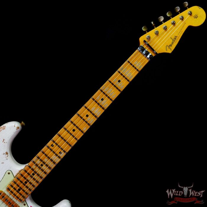 Fender Custom Shop Wild West White Lightning Stratocaster HSS Floyd Rose Maple Board 22 Frets Heavy Relic Fiesta Red - Image 4