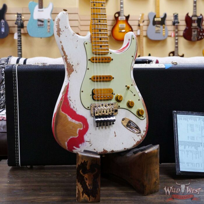 Fender Custom Shop Wild West White Lightning Stratocaster HSS Floyd Rose Maple Board 22 Frets Heavy Relic Fiesta Red - Image 8