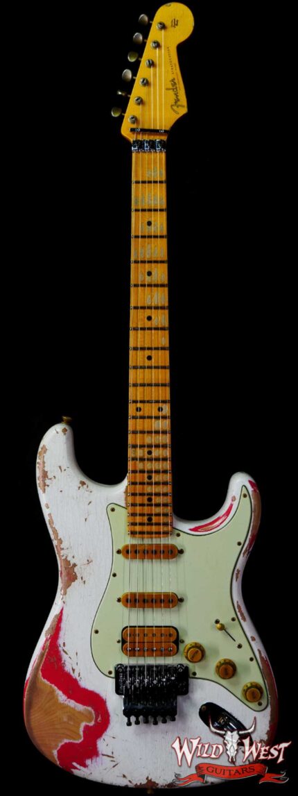 Fender Custom Shop Wild West White Lightning Stratocaster HSS Floyd Rose Maple Board 22 Frets Heavy Relic Fiesta Red