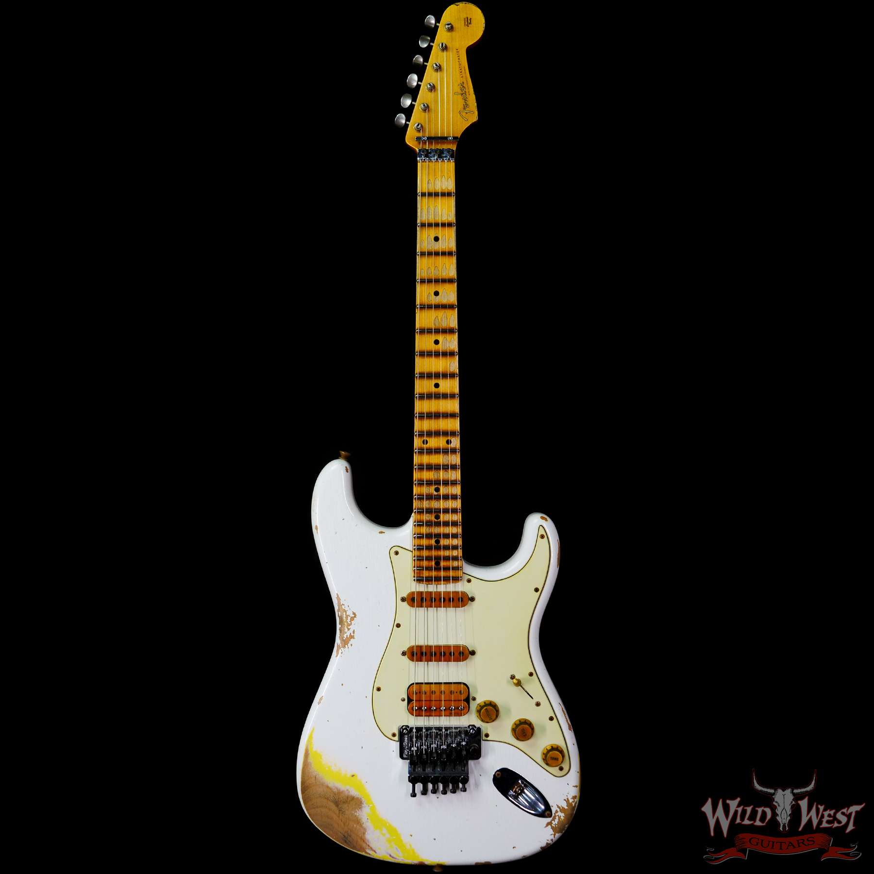 fendercs-wlfr-mn22-gfy-r116566-c1__wwg.jpg Fender Custom Shop Wild West White Lightning Stratocaster HSS Floyd Rose Maple Board 22 Frets Heavy Relic Graffiti Yellow - Image 3