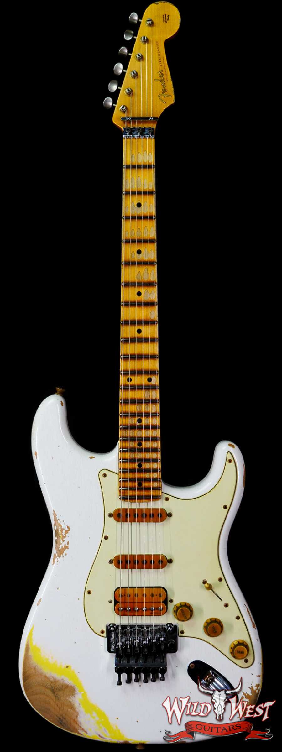 fendercs-wlfr-mn22-gfy-r116566-main__wwg_large.jpg Fender Custom Shop Wild West White Lightning Stratocaster HSS Floyd Rose Maple Board 22 Frets Heavy Relic Graffiti Yellow - Image 1