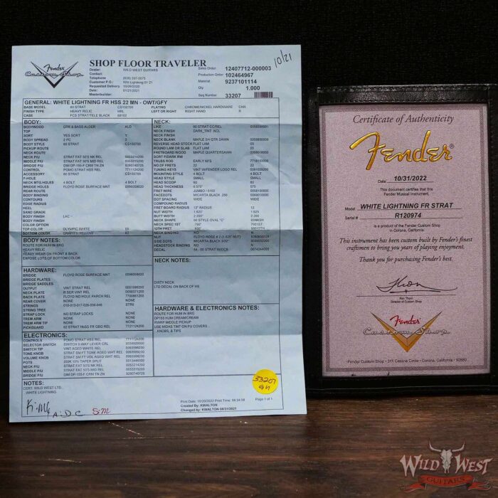 Fender Custom Shop Wild West White Lightning Stratocaster HSS Floyd Rose Maple Board 22 Frets Heavy Relic Graffiti Yellow - Image 13