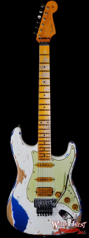 Fender Custom Shop Wild West White Lightning Stratocaster HSS Floyd Rose Maple Board 22 Frets Heavy Relic Lake Placid Blue