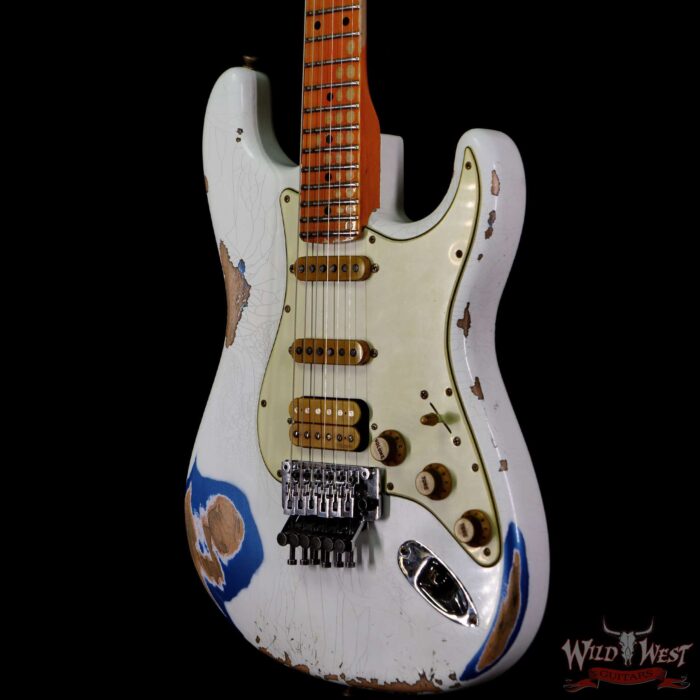 Fender Custom Shop Wild West White Lightning Stratocaster HSS Floyd Rose Maple Board 22 Frets Heavy Relic Lake Placid Blue - Image 2