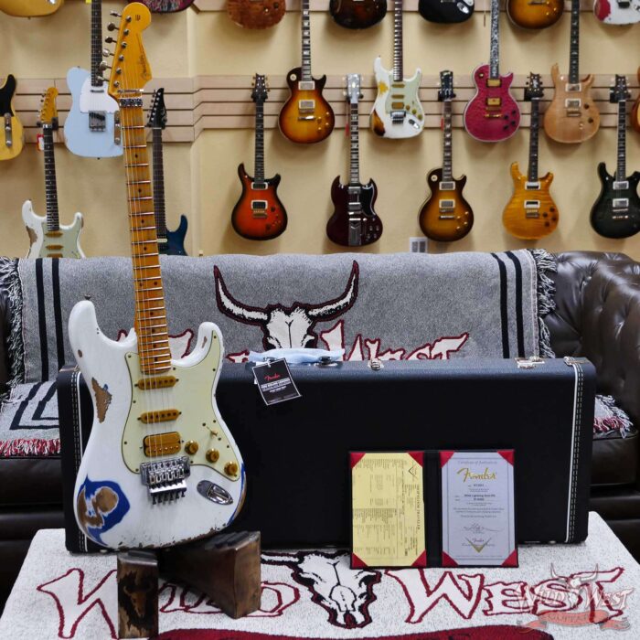 Fender Custom Shop Wild West White Lightning Stratocaster HSS Floyd Rose Maple Board 22 Frets Heavy Relic Lake Placid Blue - Image 6