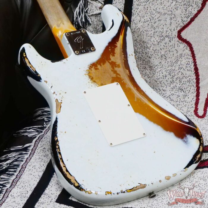 Fender Custom Shop Wild West White Lightning Stratocaster HSS Floyd Rose Rosewood Board 22 Frets Heavy Relic 3 Tone Sunburst - Image 12