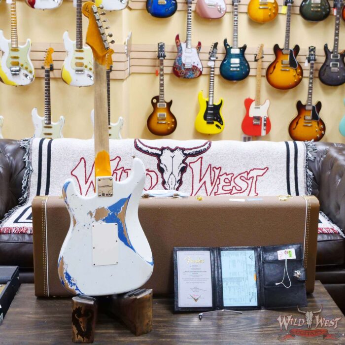 Fender Custom Shop Wild West White Lightning Stratocaster HSS Floyd Rose Rosewood Fingerboard 22 Frets Heavy Relic Lake Placid Blue - Image 10