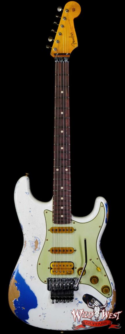 Fender Custom Shop Wild West White Lightning Stratocaster HSS Floyd Rose Rosewood Fingerboard 22 Frets Heavy Relic Lake Placid Blue