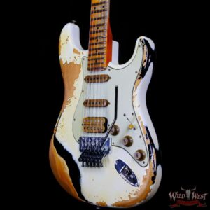 Fender Custom Shop Wild West White Lightning Stratocaster HSS Floyd Rose Maple Fingerboard Heavy Relic Olympic White over Black - Image 2