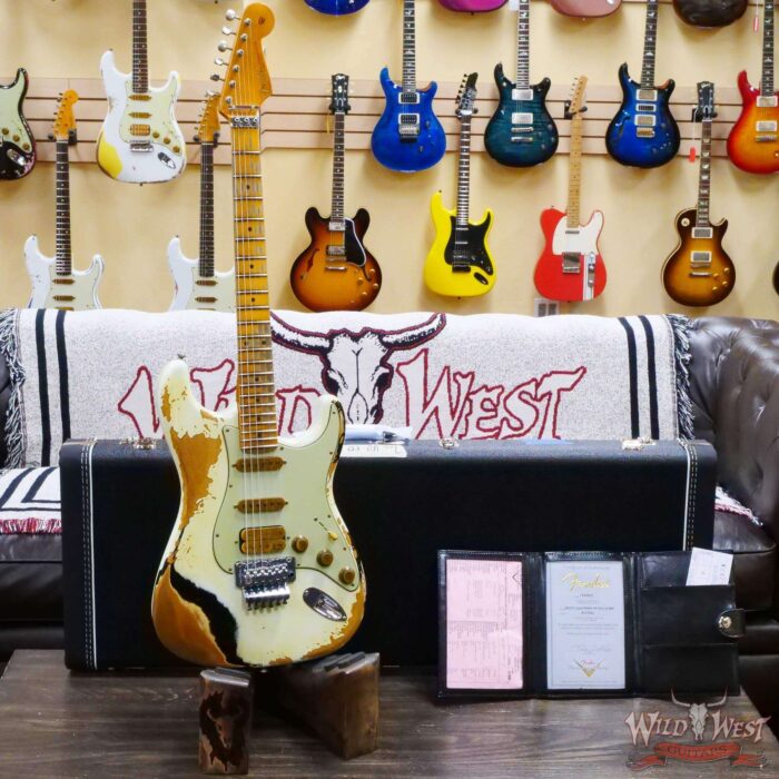 Fender Custom Shop Wild West White Lightning Stratocaster HSS Floyd Rose Maple Fingerboard Heavy Relic Olympic White over Black - Image 6