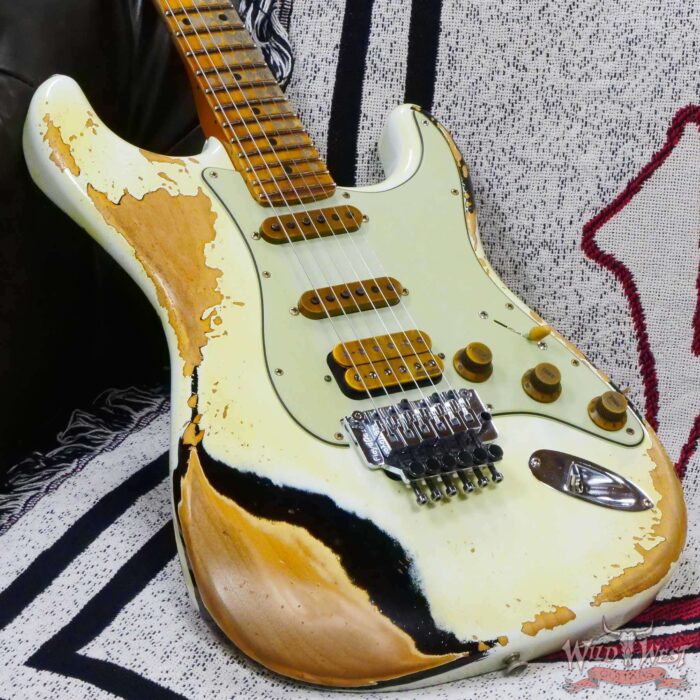 Fender Custom Shop Wild West White Lightning Stratocaster HSS Floyd Rose Maple Fingerboard Heavy Relic Olympic White over Black - Image 8