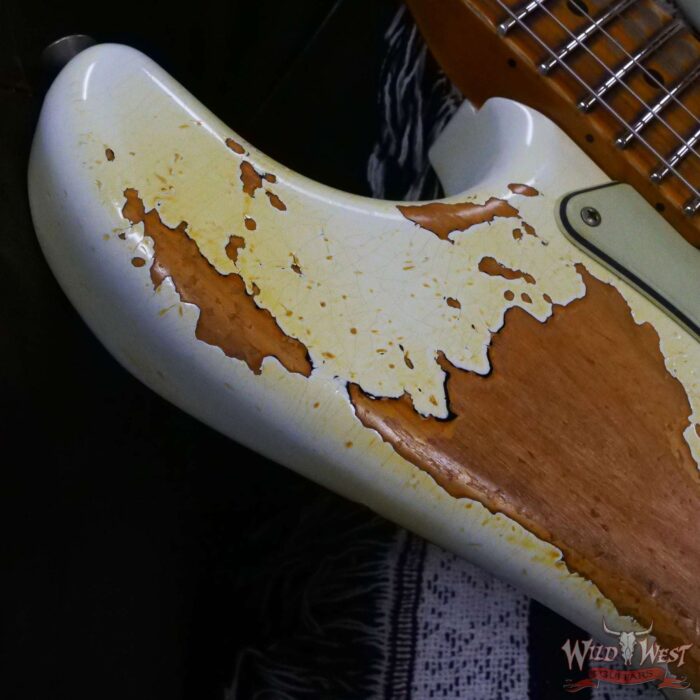 Fender Custom Shop Wild West White Lightning Stratocaster HSS Floyd Rose Maple Fingerboard Heavy Relic Olympic White over Black - Image 9