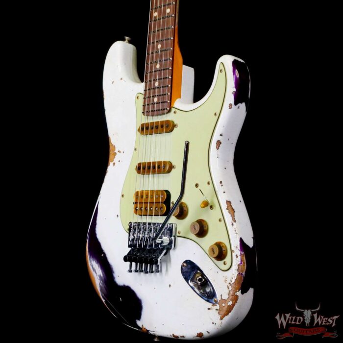 Fender Custom Shop Wild West White Lightning Stratocaster HSS Floyd Rose Rosewood Board 22 Frets Heavy Relic Purple Metallic - Image 2