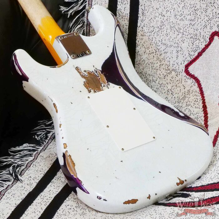 Fender Custom Shop Wild West White Lightning Stratocaster HSS Floyd Rose Rosewood Board 22 Frets Heavy Relic Purple Metallic - Image 12