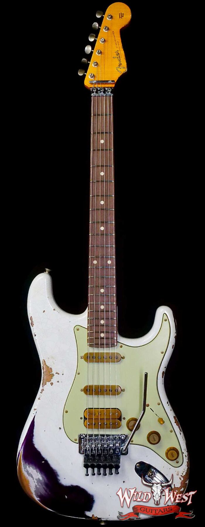 Fender Custom Shop Wild West White Lightning Stratocaster HSS Floyd Rose Rosewood Board 22 Frets Heavy Relic Purple Metallic - Image 1