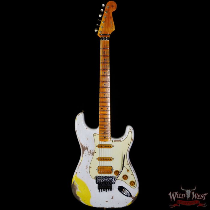Fender Custom Shop Wild West White Lightning Floyd Rose Stratocaster HSS Maple Board 21 Frets Heavy Relic Graffiti Yellow - Image 3