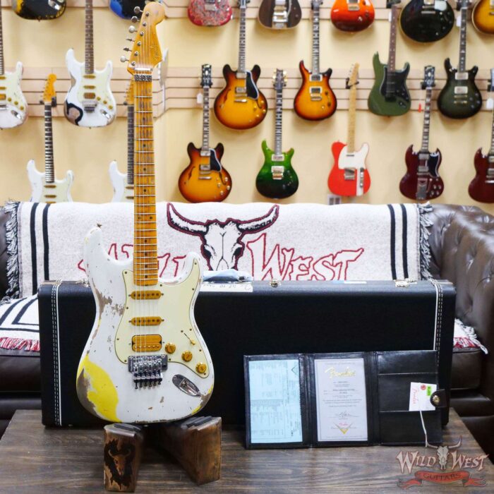 Fender Custom Shop Wild West White Lightning Floyd Rose Stratocaster HSS Maple Board 21 Frets Heavy Relic Graffiti Yellow - Image 6