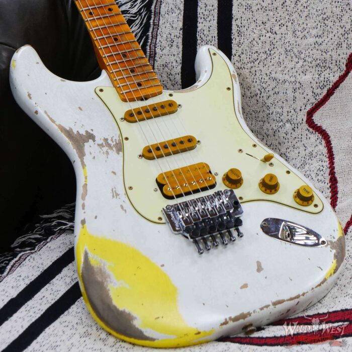 Fender Custom Shop Wild West White Lightning Floyd Rose Stratocaster HSS Maple Board 21 Frets Heavy Relic Graffiti Yellow - Image 8