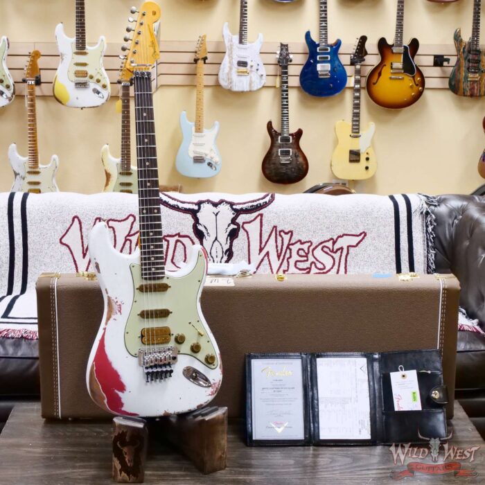 Fender Custom Shop Wild West White Lightning Stratocaster HSS Floyd Rose Rosewood Board 22 Frets Heavy Relic Fiesta Red 7.95 LBS - Image 6