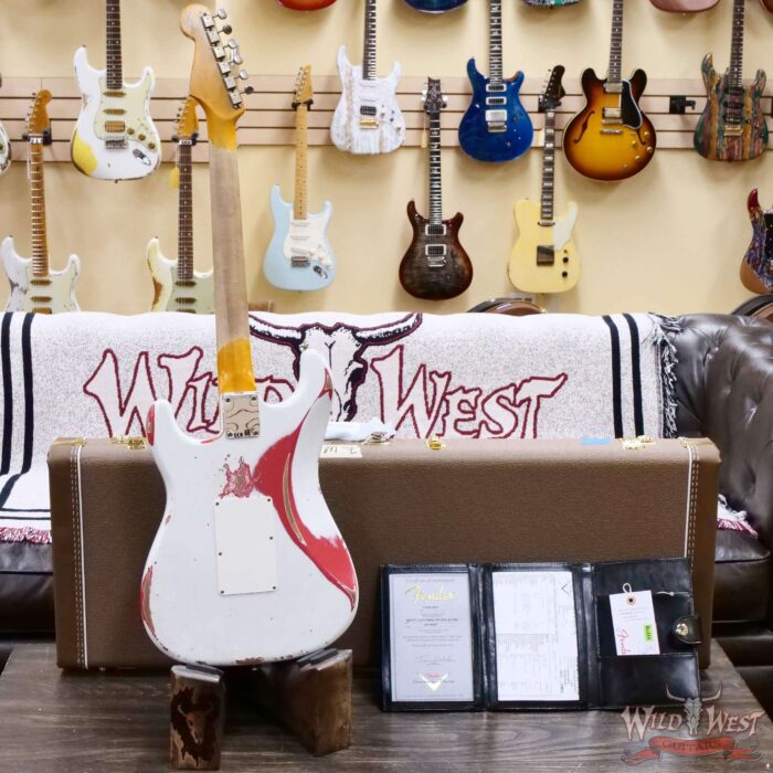 Fender Custom Shop Wild West White Lightning Stratocaster HSS Floyd Rose Rosewood Board 22 Frets Heavy Relic Fiesta Red 7.95 LBS - Image 10