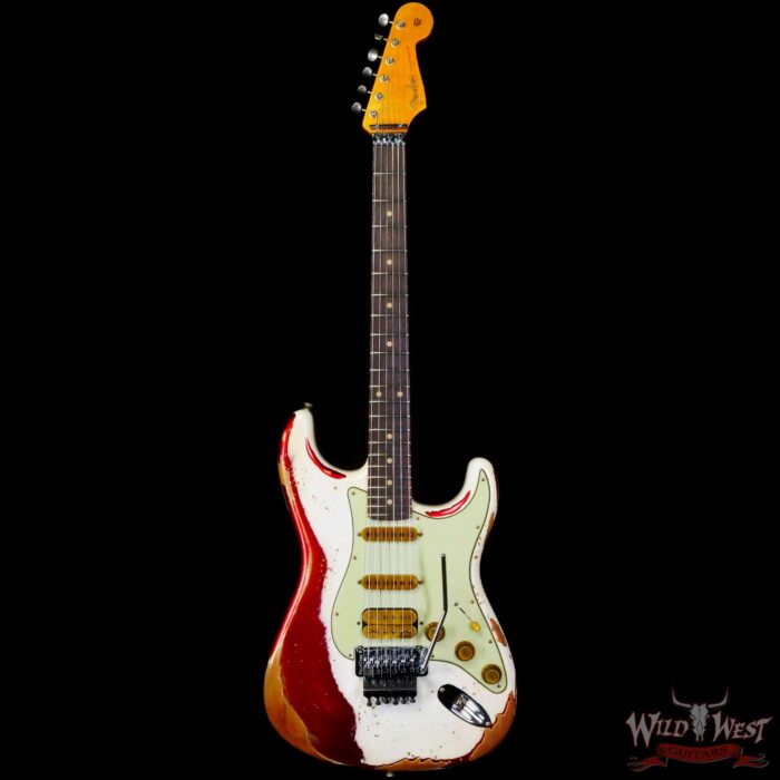 Fender Custom Shop Wild West White Lightning Stratocaster HSS Floyd Rose Rosewood Board 22 Frets Heavy Relic Candy Apple Red - Image 3