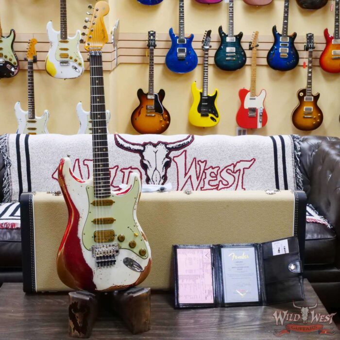 Fender Custom Shop Wild West White Lightning Stratocaster HSS Floyd Rose Rosewood Board 22 Frets Heavy Relic Candy Apple Red - Image 6
