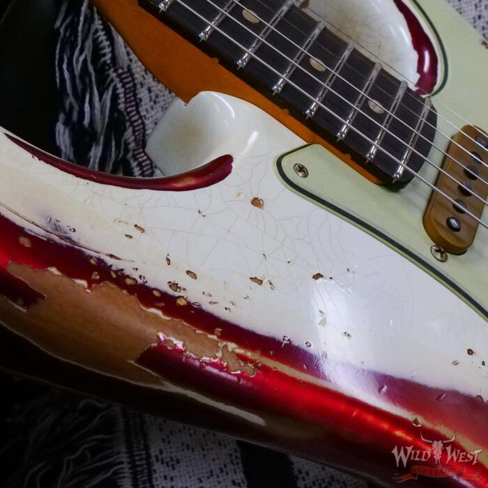 Fender Custom Shop Wild West White Lightning Stratocaster HSS Floyd Rose Rosewood Board 22 Frets Heavy Relic Candy Apple Red - Image 9