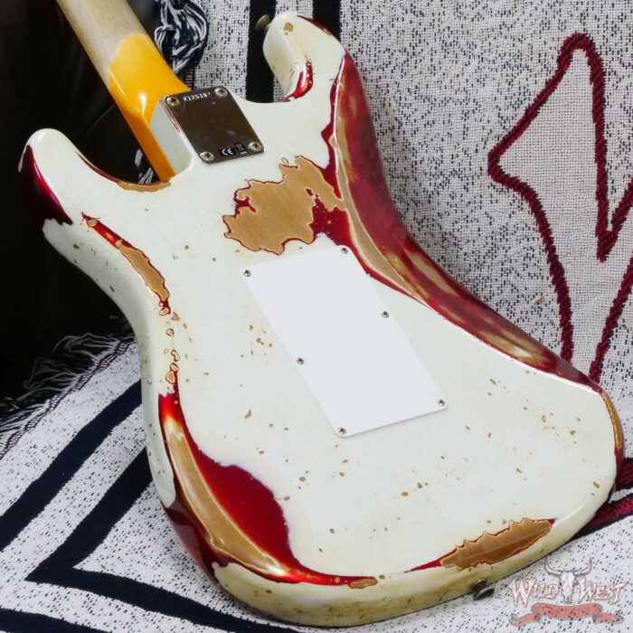 Fender Custom Shop Wild West White Lightning Stratocaster HSS Floyd Rose Rosewood Board 22 Frets Heavy Relic Candy Apple Red - Image 12