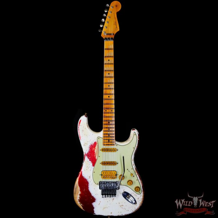 Fender Custom Shop Wild West White Lightning Stratocaster HSS Floyd Rose Maple Board 22 Frets Heavy Relic Candy Apple Red - Image 3