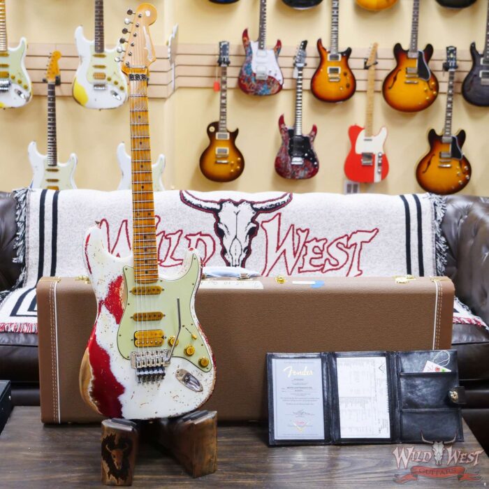 Fender Custom Shop Wild West White Lightning Stratocaster HSS Floyd Rose Maple Board 22 Frets Heavy Relic Candy Apple Red - Image 6