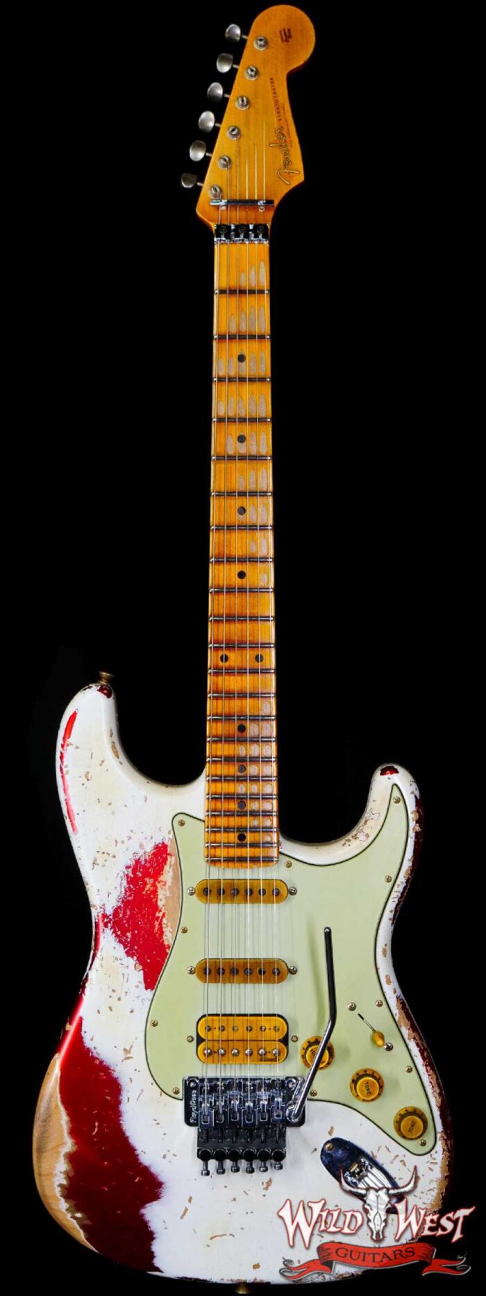 Fender Custom Shop Wild West White Lightning Stratocaster HSS Floyd Rose Maple Board 22 Frets Heavy Relic Candy Apple Red - Image 1