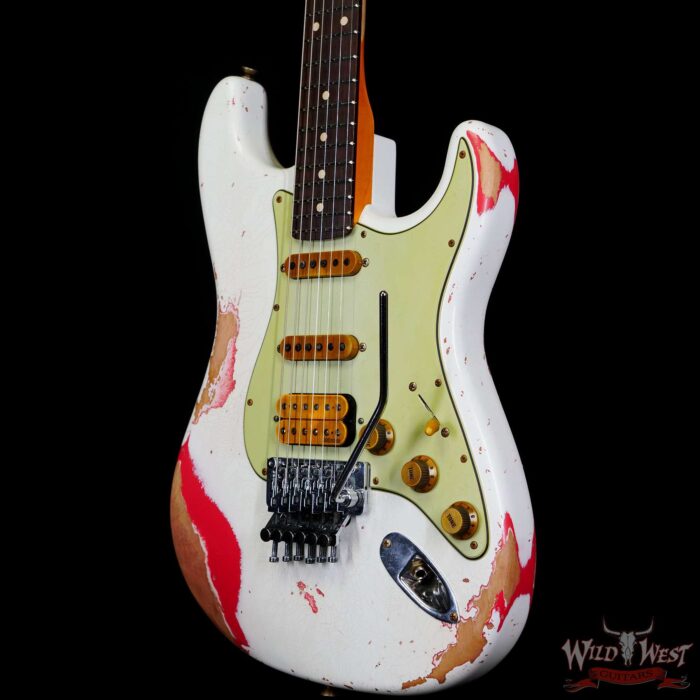 Fender Custom Shop Wild West White Lightning Stratocaster HSS Floyd Rose Rosewood Board 22 Frets Heavy Relic Fiesta Red - Image 2