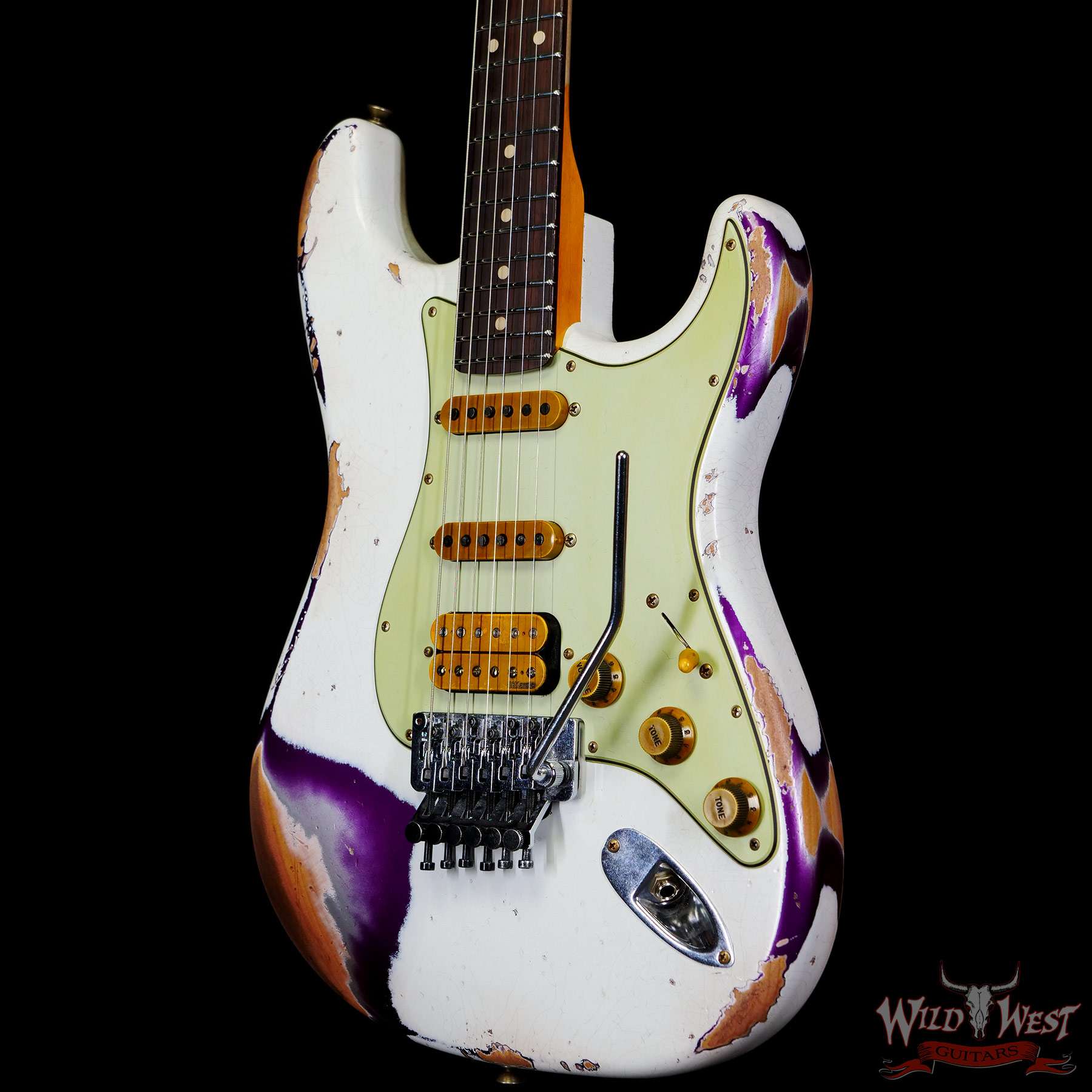 fendercs-wlfr-r125397-br__wwg-1.jpg Fender Custom Shop Wild West White Lightning Stratocaster HSS Floyd Rose Rosewood Board 22 Frets Heavy Relic Purple Metallic - Image 2