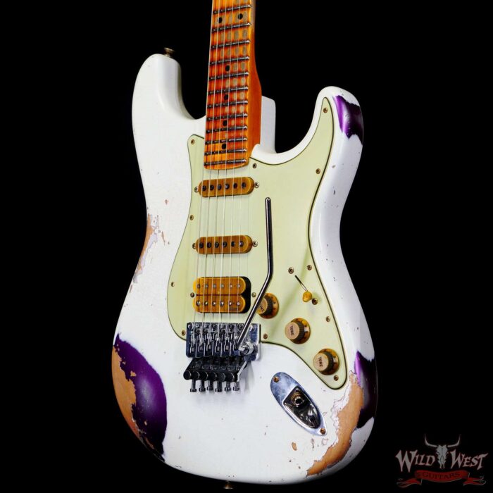 Fender Custom Shop Wild West White Lightning Stratocaster HSS Floyd Rose Maple Board 22 Frets Heavy Relic Purple Metallic - Image 2