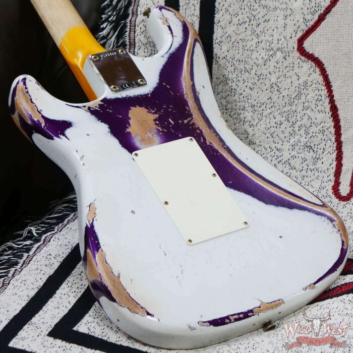 Fender Custom Shop Wild West White Lightning Stratocaster HSS Floyd Rose Rosewood Board 22 Frets Heavy Relic Purple Metallic - Image 13