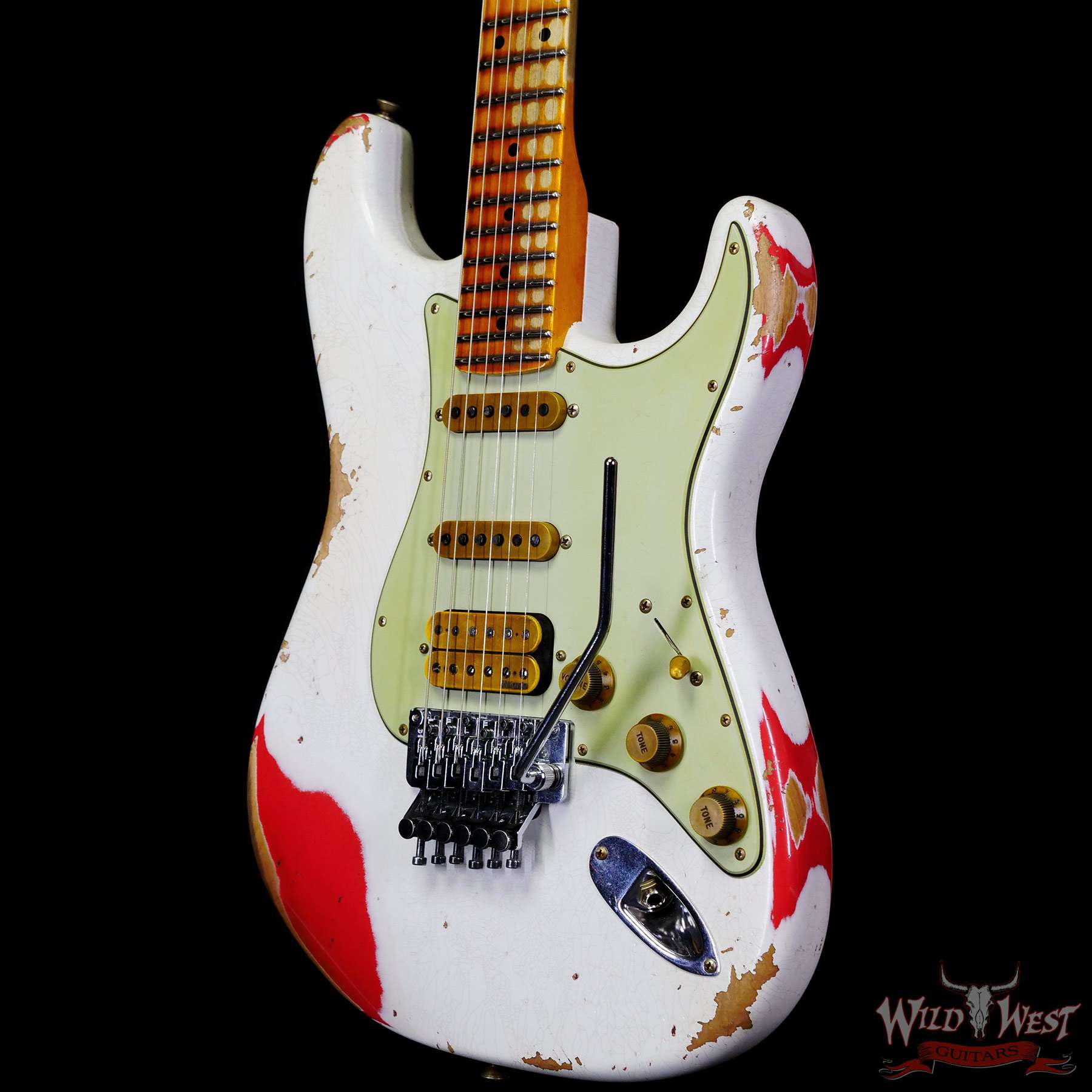 fendercs-wlfr-r125407-br__wwg.jpg Fender Custom Shop Wild West White Lightning Stratocaster HSS Floyd Rose Maple Board 22 Frets Heavy Relic Fiesta Red - Image 2