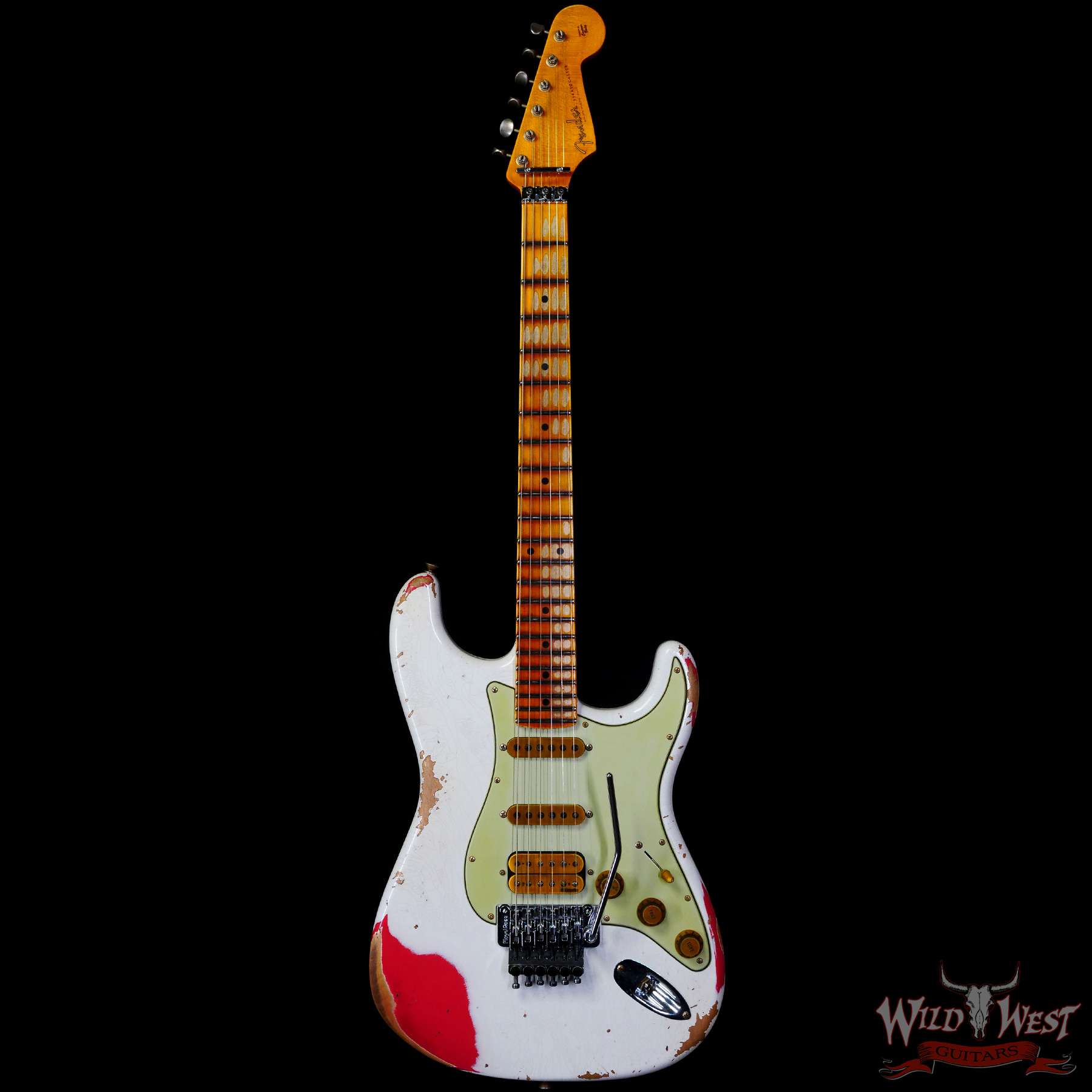 fendercs-wlfr-r125407-c1__wwg.jpg Fender Custom Shop Wild West White Lightning Stratocaster HSS Floyd Rose Maple Board 22 Frets Heavy Relic Fiesta Red - Image 3